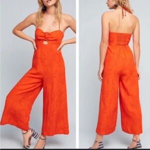 Anthropologie Red One Piece Wideleg Jumpsuit
